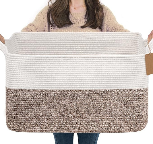 Goodpick Woven Storage Baskets for Organizing 22”x17”x12” Large Blanket Basket for Living Room Home Decor, Rope Nursery Toy Storage for Kids Baby Laundry Basket with Handles