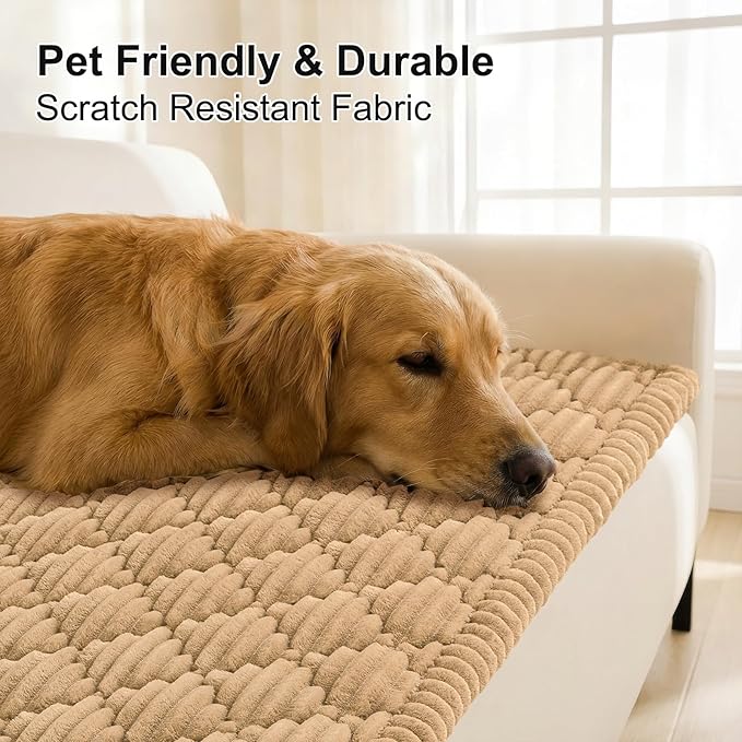 Smiry Pet Couch Cover for Dogs Washable, Non-Slip Fuzzy Couch Covers for 3 Cushion Sofa Pet Friendly, Soft Thick Furniture Protector Sofa Slipcover Mat for Dogs (Camel, 27.6" x 27.6")