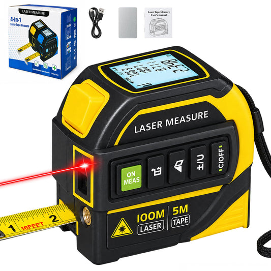 4-in-1 Laser Tape Measure, 328FT Laser Distance Meter with 16FT - Image 1