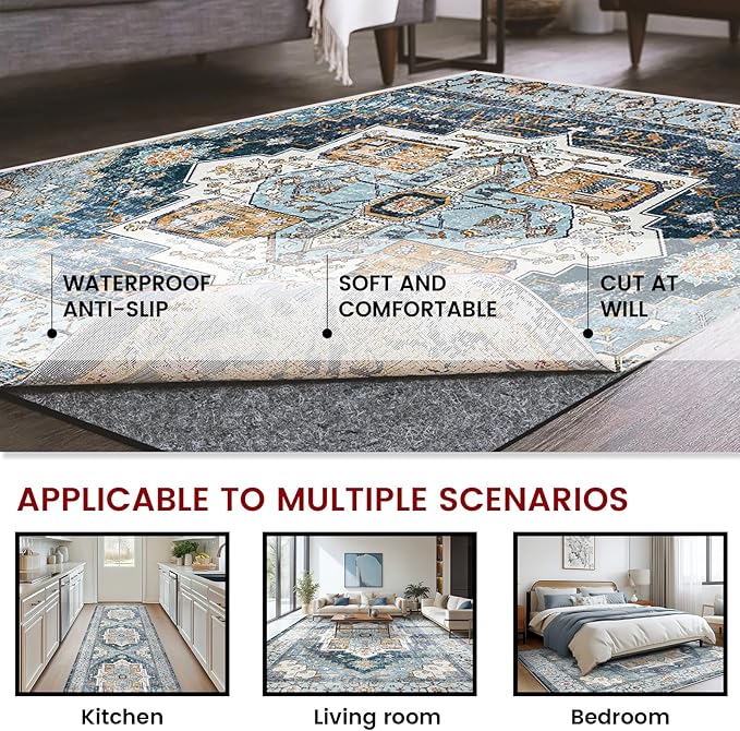 Waterproof Rug Pad, 2x20 ft Area Rug Non-Slip Carpet Pad, 1/4" Thick Non-Slip Rug Pads for All Floors and Finishes, Felt Pad for Hardwood Floors, Keeps Carpets in Place Soft and Safe