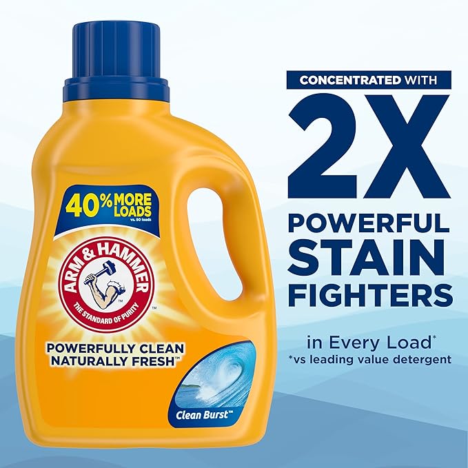Arm & Hammer Liquid Laundry Detergent, Clean Burst | 105 Loads | 105 fl oz | Pack of 2