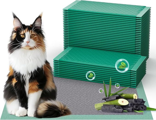 Gardner Pet Cat Pads Refills for Litter Box 40Counts, 16.9"x11.4" Odor Control Unscented Cat Pee Pads with Activated Carbon for Breeze Litter System(Green)