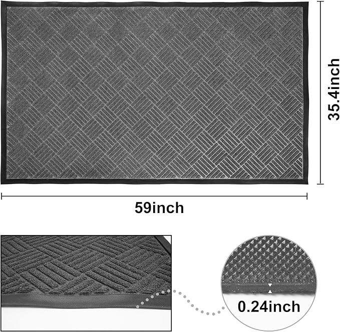 tonchean Front Door Mat 3x5FT Heavy Duty Indoor Outdoor Doormat, Non-Slip Door Mat Indoor Entrance, Rubber Backing Low Profile Mat, Commercial Entrance Doormat for Patio Porch, Grey