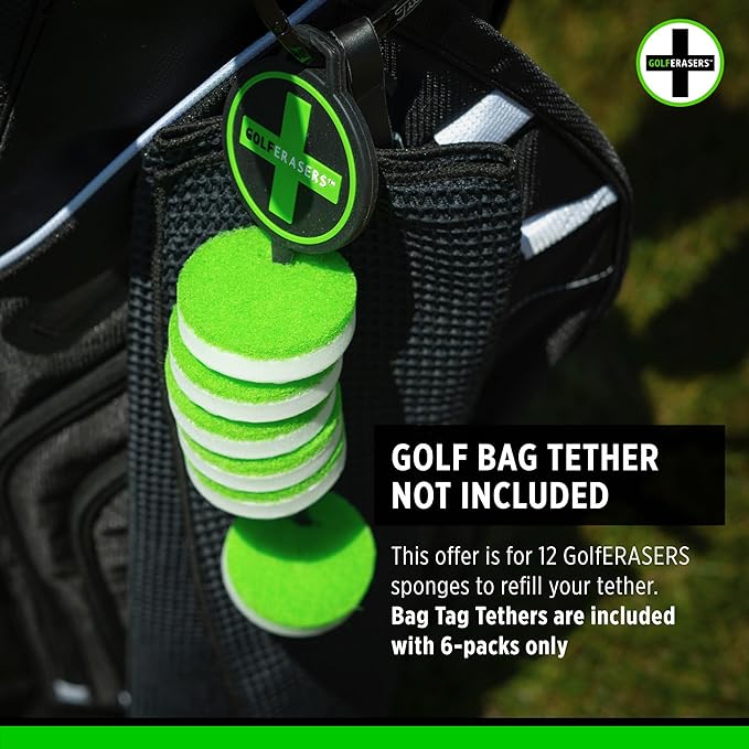 Instant Golf Eraser, Premium Dual-Sided Sponge for Cleaning Clubs, Shoes & Golf Balls - Golf Club Cleaner, Golf Ball Cleaner, Golf Club Groove Cleaner, 12 Pack Refill, Bag Tether NOT Included