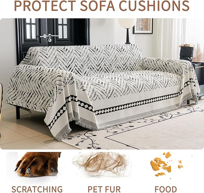 HAOMAIJIA Non Slip Couch Cover Sofa Covers for 3 Cushion Couch Washable sectional Couch Covers for Dogs pet Furniture Protector Couch Cover Blanket for Living Room (MR-Black, 91"x134")