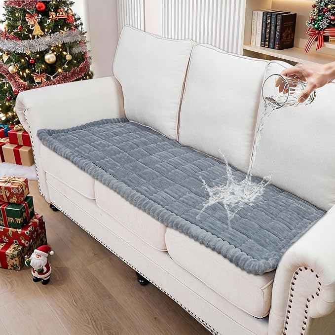 Waterproof Couch Cover for Dogs Washable,Non Slip Fuzzy Durable Couch Covers for 3 Cushion Sofa Pet Friendly Sofa Cover Dog Thick Soft Slipcovers Protector Couches Mat Bed (Light Grey, 27.6" x 70.9")