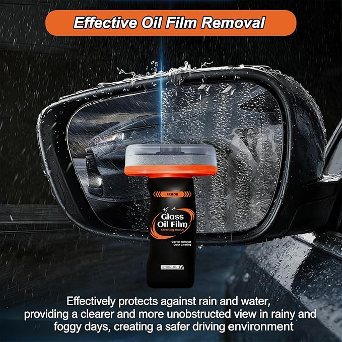 Glass Cleaner Oil Film Remover, Car Windshiled Cleaning Tool -100ml Glass Emulsion Cleaner with Scrub Pad, Removes Grease Smudges Water Spots, Restores Clarity for Rain & Fog Driving