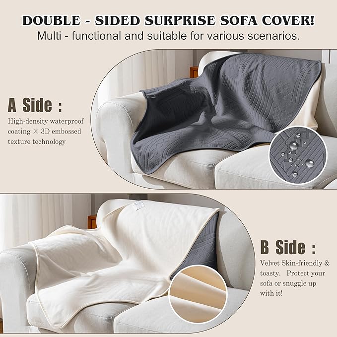 Waterproof Recliner Chair Cover - Washable Double-Sided Velvet and Pattern Reversible Cover for Couch, Bed, Sofa Protection for Dogs, 30x40in/Dark Grey