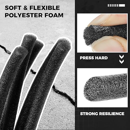 1/2 Inch x 50 ft Foam Backer Rod for Gaps Joints Concrete Crack Filler Caulk Saver Bulk Foam Backing Rod Concrete Filler Rope for Weather Stripping Door Seal (Black)