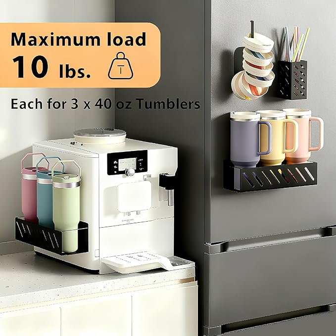 Magnetic Stanley Cup Organizer (2-Count) - Secure Fridge Mount for Full-Size 30/40 oz Tumblers with Lid & Straw Storage (6 Tumblers)