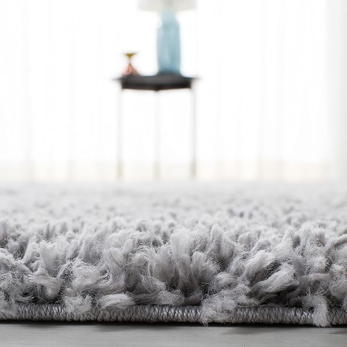 SAFAVIEH August Shag Collection Accent Rug - 2' x 5', Silver, Solid Design, Non-Shedding & Easy Care, 1.5-inch Thick Ideal for High Traffic Areas in Entryway, Living Room, Bedroom (AUG200G)