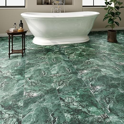 40 Pack Cover 40 Sq.Ft Peel and Stick Floor Tiles, 12” x 12” Self Adhesive Vinyl Flooring Easy DIY Installation for Kitchen, Living Room, Laundry, RV, Green Marble