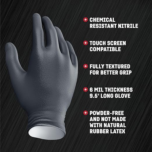 Venom Steel Industrial Nitrile Gloves, Chemical Resistant Disposable Black Gloves, Latex-Free, Powder-Free, Textured Grip, Heavy Duty Two-Layer Protection, 6 mil, Medium (Pack of 500)