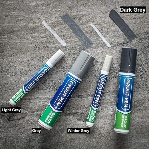 Grout Pen Tile Paint Marker: Dark Grey 2 Pack with Extra Tips (Narrow, 5mm) & Large Dark Grey (Wide, 15mm Tip) - Waterproof Grout Colorant and Sealer Pen to Renew, Repair, and Refresh Tile Grout