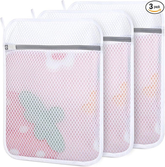 3-Pack Durable Honeycomb Mesh Laundry Bags for Delicates - 12x16 Inches Lingerie Bags for Washing Delicates with Sturdy Zippers, Protect Clothes in Washing Machine for Home, College & Dorm (Medium)