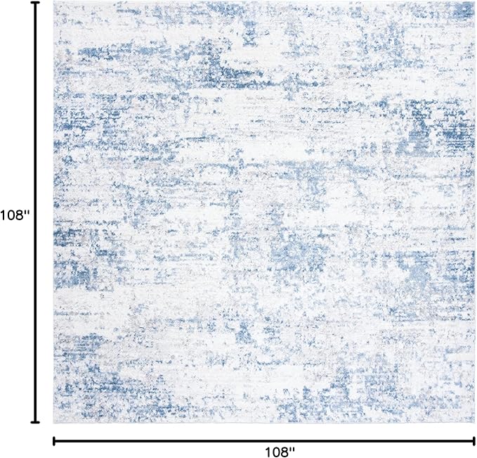 SAFAVIEH Amelia Collection Area Rug - 9' Square, Ivory & Blue, Modern Abstract Design, Non-Shedding & Easy Care, Ideal for High Traffic Areas in Living Room, Bedroom (ALA700A)