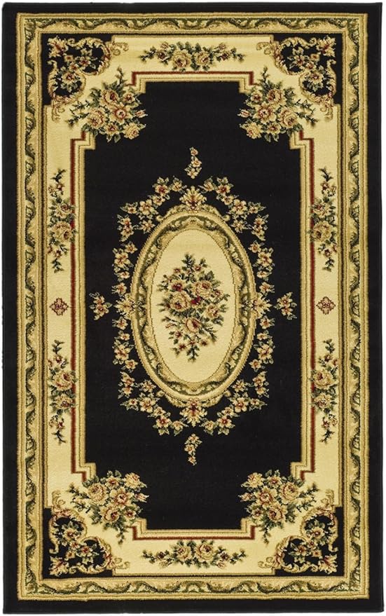 SAFAVIEH Lyndhurst Collection Accent Rug - 3'3" x 5'3", Black & Ivory, European Medallion Design, Non-Shedding & Easy Care, Ideal for High Traffic Areas in Entryway, Living Room, Bedroom (LNH218A)