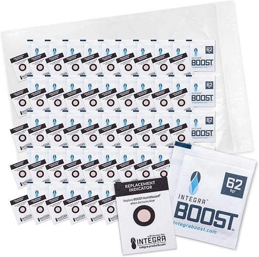 Integra Boost 2-Way Humidity Control Pack - Preserve Flavor & Control Humidity at 62% RH - Moisture Absorber for Herbs, Spices & More - 8 Gram (Pack of 50)