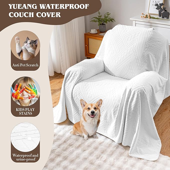 Waterproof Recliner Cover, Anti-Slip Reclining Chair Covers, Pet-Friendly, Washable, Durable and Breathable Couch Covers – Reversible Design for Sofa Protection(71x71in/White)