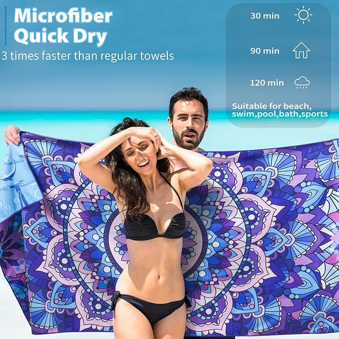TwoYek Microfiber Sand Free Beach Towel Thin Quick Dry Super Absorbent Oversized Large Lightweight Towels for Travel Sports Pool Swimming Bath Camping Yoga Girls Women Adults