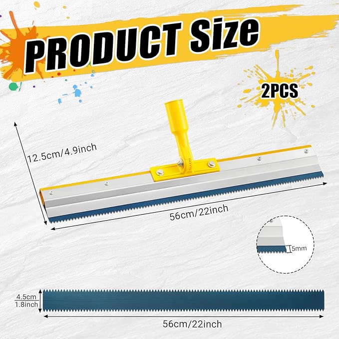 2 Pack 22" Notched Squeegee for Epoxy with 5mm Serrated Blade for Self Leveling Cement Urethane Epoxy Floor Tools
