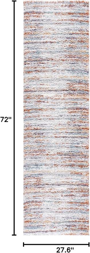 SAFAVIEH Berber Shag Collection Runner Rug - 2'3" x 6', Blue Rust & Ivory, Stripe Design, Non-Shedding & Easy Care, 1.25-inch Thick Ideal for High Traffic Areas in Living Room, Bedroom (BER565A)