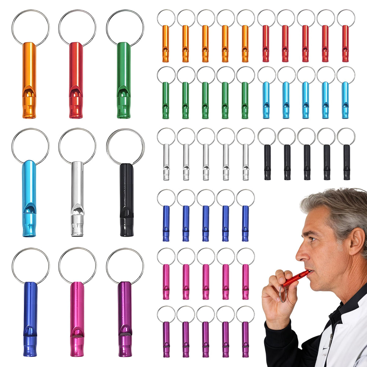 54 Pcs Emergency Whistle with Keychain, Aluminum Emergency - Image 1