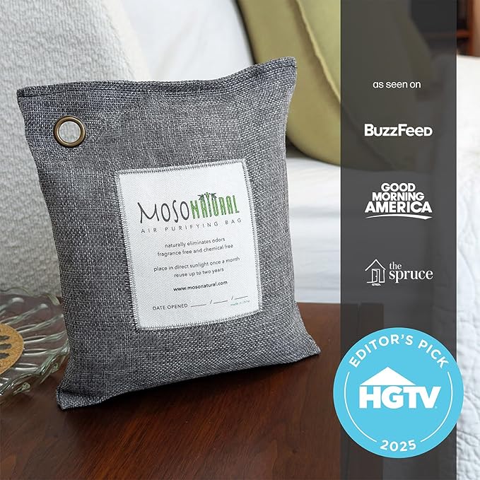 Moso Natural Air Purifying Bag 500g | Premium Bamboo Charcoal Odor Absorber for Home, Bedroom, Kitchen, Basement | Unscented Pet Odor Eliminator | Large Room Charcoal Deodorizer Bag Covers 250sqft
