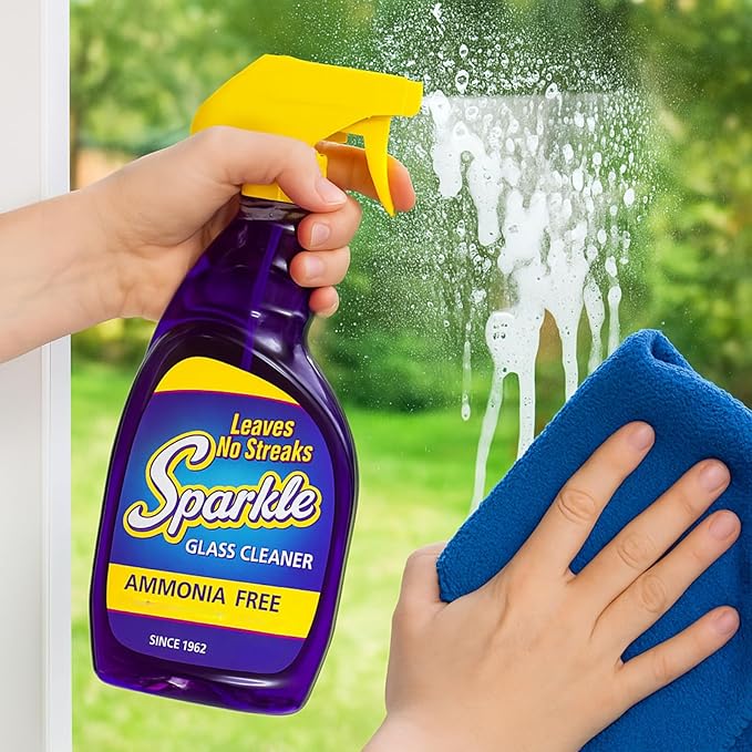 Sparkle Glass Cleaner 1 Spray Bottle 33.8 And 1 Refill 33.8, Ammonia-Free Original Formula Heavy Duty Glass Cleaner, Leaves No Streaks (67.6 Fl Oz,Pack of 6)
