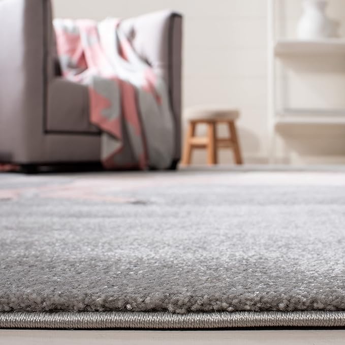 SAFAVIEH Carousel Kids Collection Area Rug - 6'7" Square, Grey & Pink, Non-Shedding & Easy Care, Ideal for High Traffic Areas for Boys & Girls in Playroom, Nursery, Bedroom (CRK163F)