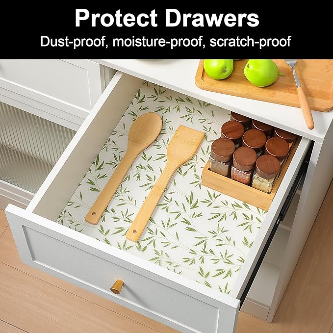 Cooyes Shelf Liners for Kitchen Cabinets, Waterproof and Oil-Proof Kitchen Cupboard Liner, Refrigerator Liners and Plastic Drawer Mats EVA Non Adhesive Shelves（17.5" W x 197" L）