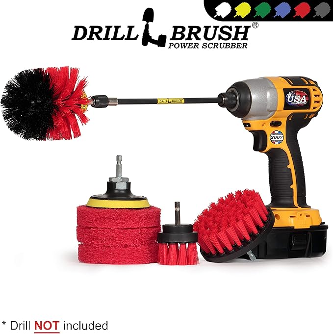 Drillbrush - Rotary Drill Brush Cordless Scrubber - Concrete Deck Cleaner - Brick Cleaner - Marble Brush - Cordless Scrub Brush - Bathroom Cleaner Pads - Marble Shower Cleaner - Bathtub Stain Cleaner