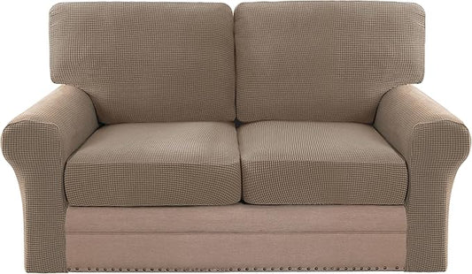 H.VERSAILTEX Multi-Pieces Sofa Covers Stretch Couch Covers Form Fitted Seats and Back Cushions Covers (2 Seat Covers Plus 2 Back Cusion Covers, Bonus 2 Armrest Covers), Macchiato