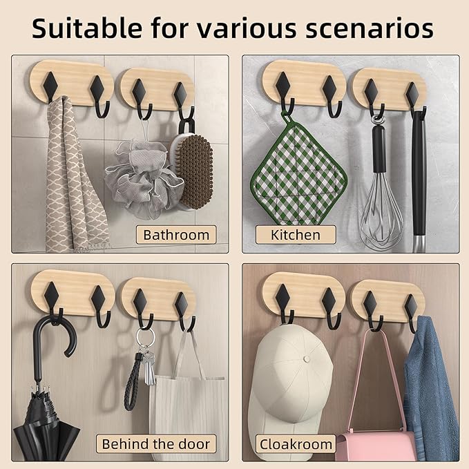 Kayqi 17 lbs (Max) Self-Adhesive Aluminum Alloy Hooks for Bath, Kitchen, Bar, Office, Simple and Versatile, (Pack of 3)