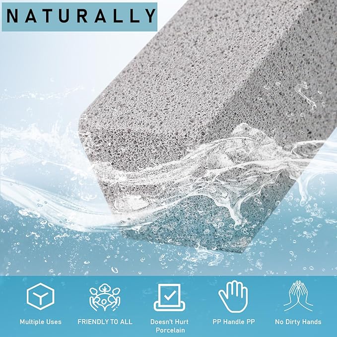 ddLUCK 4 Pack Pumice Cleaning Stone with Handle, Toilet Bowl Cleaner Toilet Brush with Non-Slip Long Plastic Handle for Kitchen/Bath/Pool/Household Cleaning