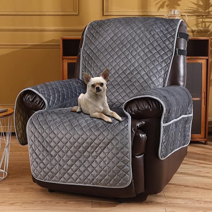 Velvet Recliner Covers Non Slip Waterproof Large Recliner Chair Covers for Leather Chairs Reversible Recliner Sofa Cover for Living Room Recliner Furniture Protectors Covers for Dog Pets 28"
