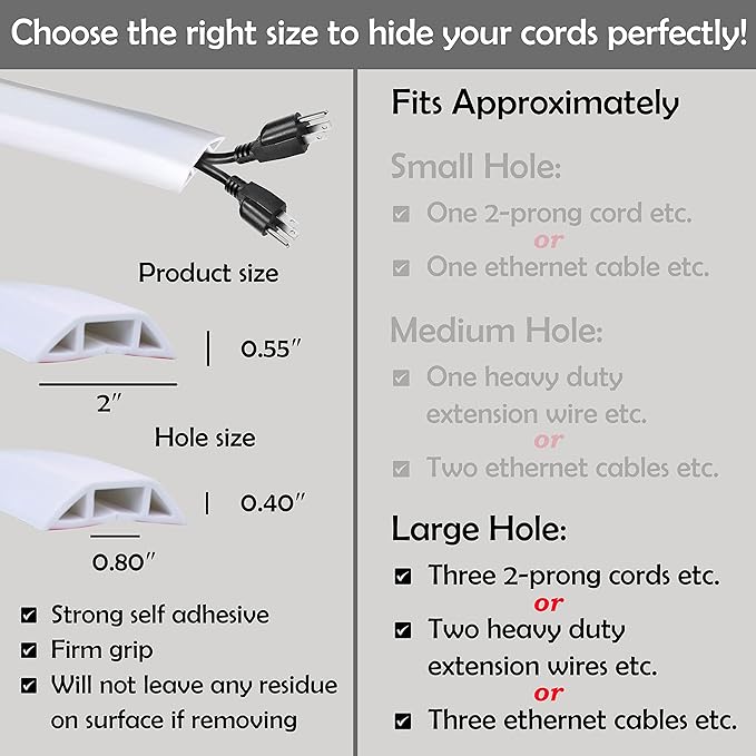 Rubber Bond TV Cord Hider Cable Protector - Strong Self Adhesive Wall Cord Cover Cable Hider - Low Profile Cable Management Wall Cord Concealer Cable Raceway