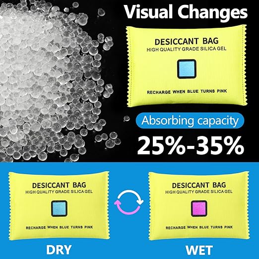 15 Pack 100 g Rechargeable Desiccant Packs Silica Gel Desiccant Moisture Absorbing Bag for Storage Reusable Car Dehumidifier Bag Bin Indicating Silica Gel Packet for Home (5 x 3.5 Inches)