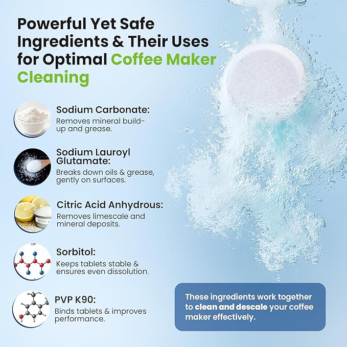 Coffee Machine Descaler Tablets 25 Count - Compatible With Keurig, Nespresso, Philips, Ninja, Delonghi, Miele, Breville & More - Coffee Maker Cleaner Tablets with 1 Year Supply