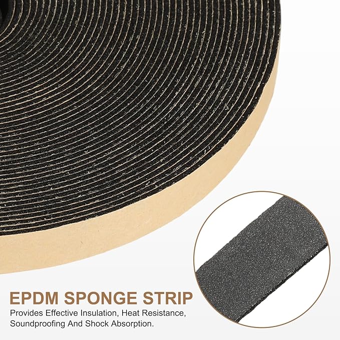 PATIKIL Foam Insulation Tape, 2Pcs 5/8" W x 1/16" t x 32.8FT Self Adhesive Weather Stripping Door Seal Strip for Door Window Air Conditioning, Black