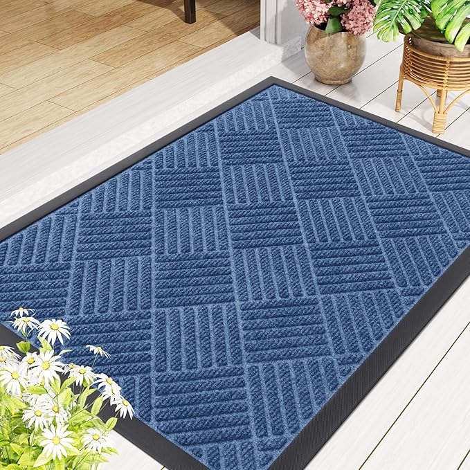 Smiry Front Door Mat Outside Entrance, Heavy Duty Outdoor Indoor Mat, Natural Rubber Doormat, Non Slip, Trap Dirt and Moisture, Easy Clean, Low Profile Patio Porch Entryway Mat, 59x35, Blue