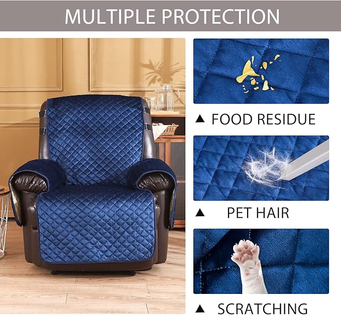 LUFEIJIASHI Velvet Recliner Covers Non-Slip Waterproof Large Recliner Chair Covers for Leather Chairs Reversible Recliner Sofa Cover for Living Room Recliner Furniture Protectors for Dog Pets 28"