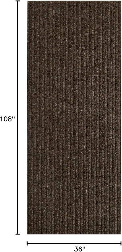 iCustomRug Ribbed Entryway Door Mat – 3'x9' Brown, Indoor/Outdoor, Non-Slip TPR Rubber Backing, Low-Profile All-Weather Carpet, Non-Shedding & Easy Care, Utility Rug Ideal for High Traffic Areas
