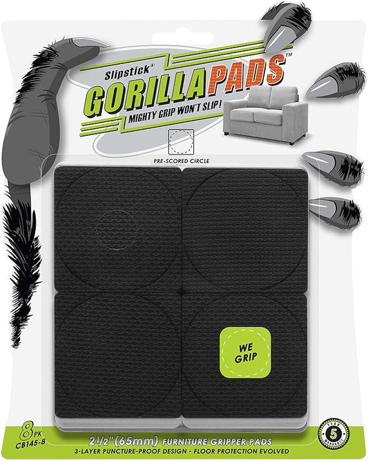 GorillaPads Non-Slip Furniture Pads/Grippers, Rubber Floor Protectors for Under Furniture, Black (2.5" Pre-Scored)