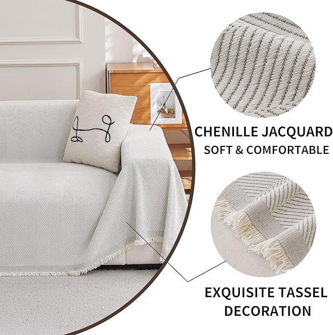 HAOMAIJIA Non Slip Couch Cover Sofa Covers for 2 Cushion Couch Washable sectional Couch Covers for Dogs pet Furniture Protector Couch Cover Blanket for Living Room (Off White, 71"x102")