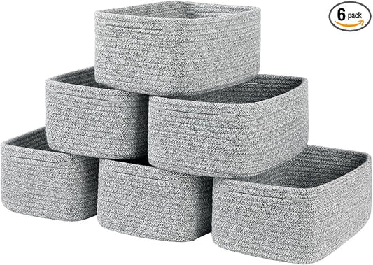 6 Pack Storage Baskets for Shelves, Small Baskets for Shelves, Cute Decorative Storage Bins, Organizer Basket for Gifts Empty, 11.8''Lx7.8''Wx4.7''H-Grey