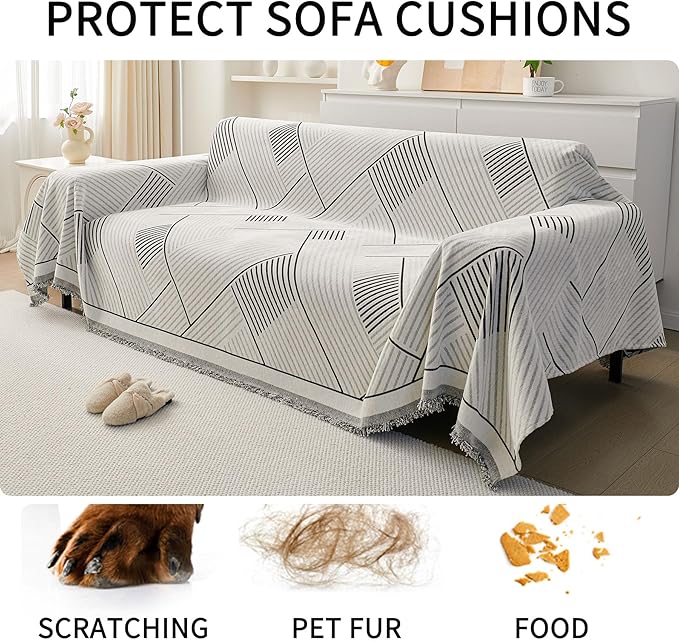 HAOMAIJIA Non Slip Couch Cover Sofa Covers for 3 Cushion Couch Washable sectional Couch Covers for Dogs pet Furniture Protector Couch Cover Blanket for Living Room (CQ-Black/Grey, 71"x134")