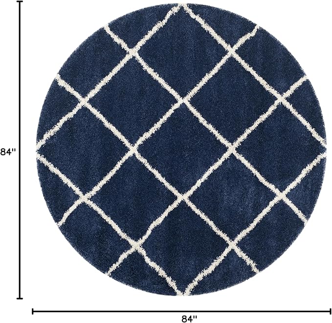 SAFAVIEH Hudson Shag Collection Area Rug - 7' Round, Navy & Ivory, Modern Trellis Design, Non-Shedding & Easy Care, 2-inch Thick Ideal for High Traffic Areas in Living Room, Bedroom (SGH281C)