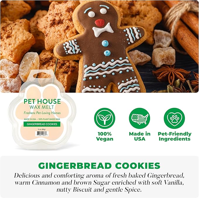 One Fur All Pet House Scented Wax Melts for Warmer - Long-Lasting Pet Friendly Plant Based Soy Wax Melts - Gingerbread Cookies Pack of 2