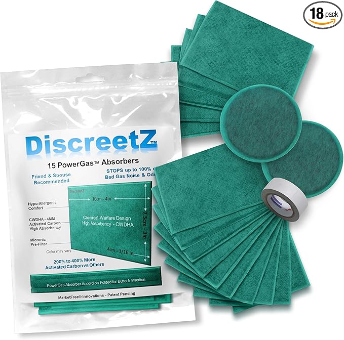 Odor Eliminator for Strong Smell, No Toxic Spray. Men & Women Charcoal Odor Absorbers, Flatulence Underwear Help. Gas Relief for Adults. Flatulence Pads Silence & Stop Odor Up to 100%. DiscreetZ P-15